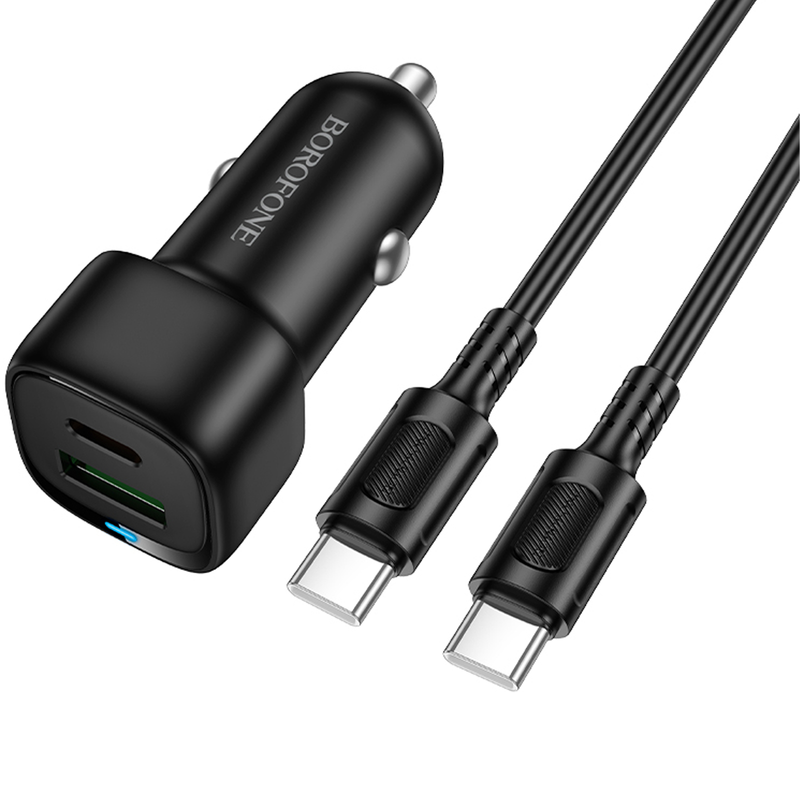 АЗУ Borofone BZ34B Cloud PD20W+QC3.0 total 38W (1USB-A/1C) + кабель Type-C to Type-C, Black 2, купить оптом с доставкой