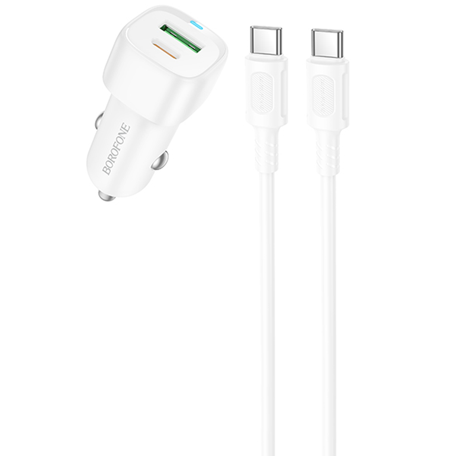 АЗУ Borofone BZ34B Cloud PD20W+QC3.0 total 38W (1USB-A/1C) + кабель Type-C to Type-C, White, купить оптом с доставкой