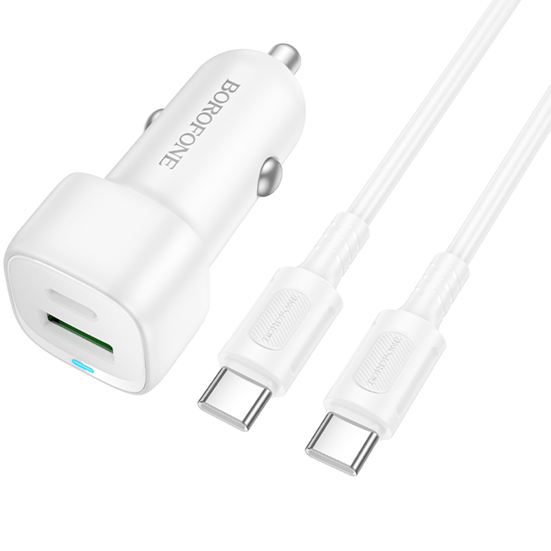 АЗУ Borofone BZ34B Cloud PD20W+QC3.0 total 38W (1USB-A/1C) + кабель Type-C to Type-C, White 2, купить оптом с доставкой
