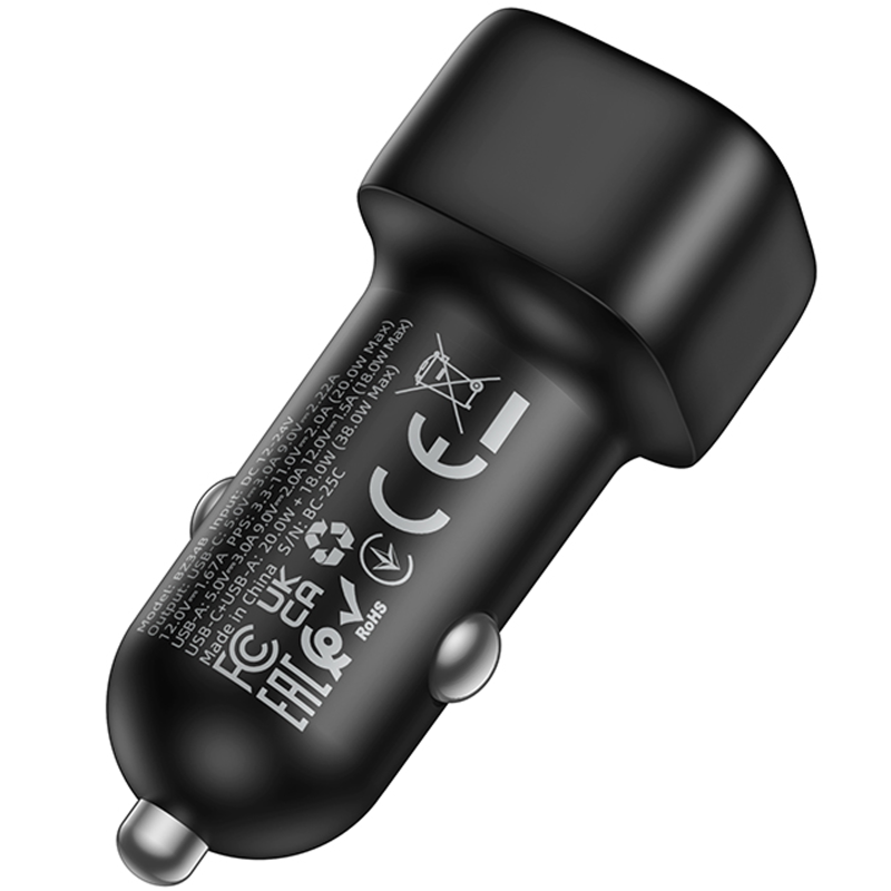 АЗП Borofone BZ34B Cloud PD20W+QC3.0 total 38W (1USB-A/1C), Black 4, купити оптом з доставкою