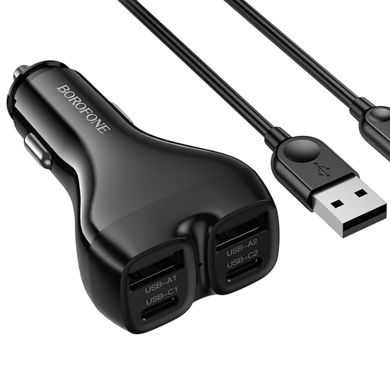 АЗП Borofone BZ35 Leader PD15W+QC3.0 total 30W (2USB-A/2C) + кабель USB to Lightning на малюнкі №3