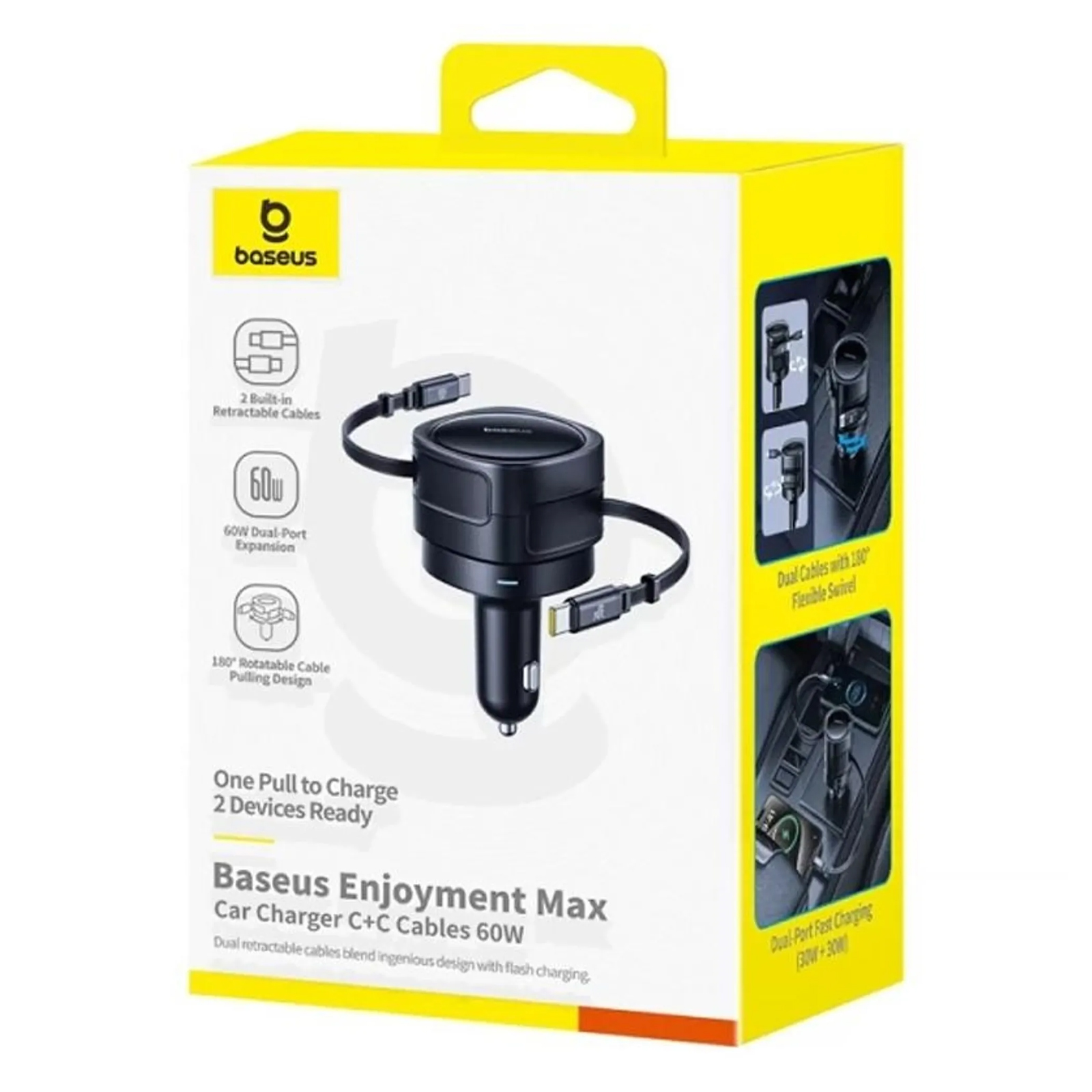 АЗУ Baseus Enjoyment Max PD60W with retractable cables (1USB-A/1C) (C00035507121), Cosmic Black 2, купить оптом с доставкой