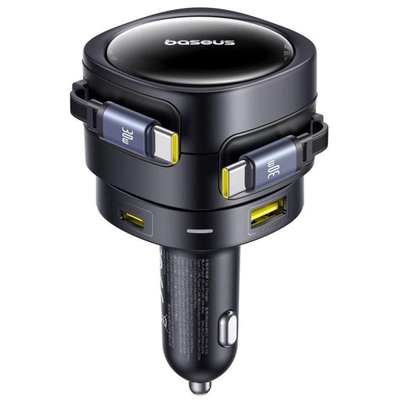 АЗП Baseus Enjoyment Max PD90W with retractable cables (1USB-A/3C) (C00035507121), Cosmic Black 1, купити оптом з доставкою