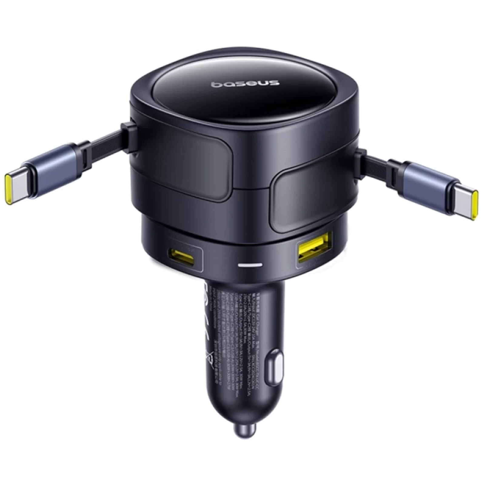 АЗП Baseus Enjoyment Max PD90W with retractable cables (1USB-A/3C) (C00035507121), Cosmic Black, купити оптом з доставкою