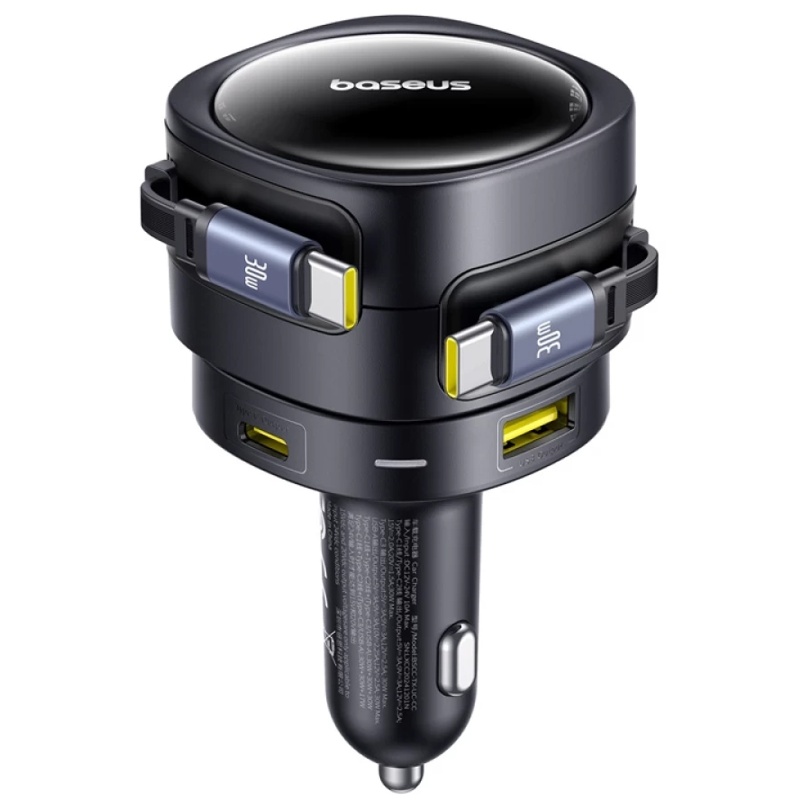 АЗП Baseus Enjoyment Max PD90W with retractable cables (1USB-A/3C) (C00035507121), Cosmic Black 1, купити оптом з доставкою
