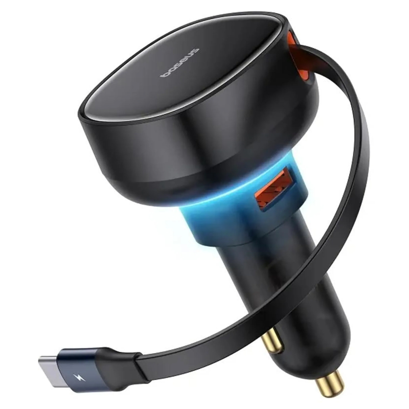 АЗП Baseus Enjoyment Pro PD60W with retractable cables (1USB-A/1C/1L) (C00057802111), Cluster Black, купити оптом з доставкою