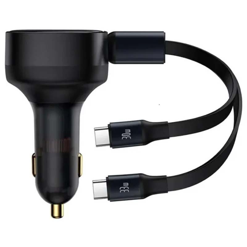 АЗП Baseus Enjoyment PD33W with retractable cables (2USB-C) (C00035500111), купити оптом з доставкою