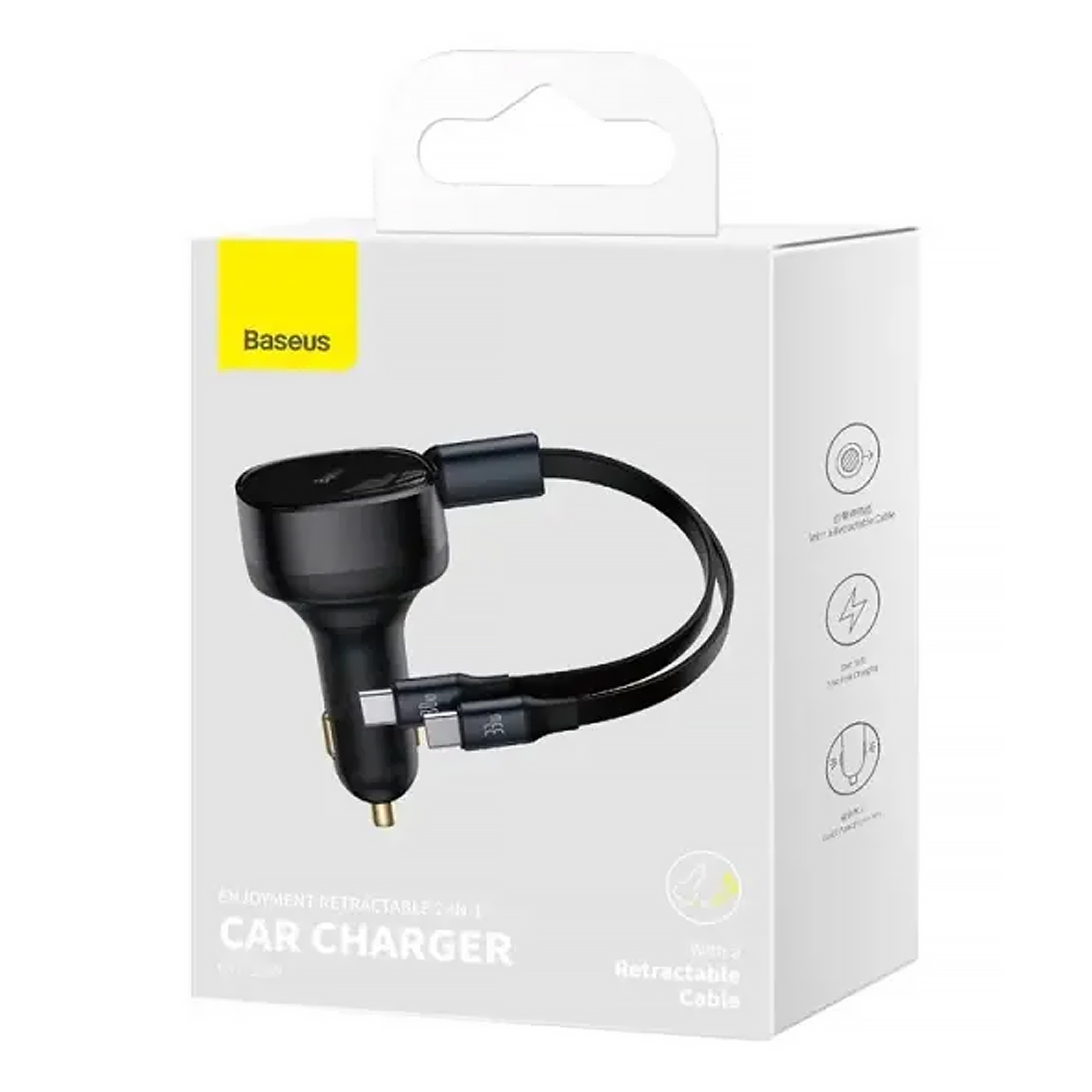 АЗП Baseus Enjoyment PD33W with retractable cables (2USB-C) (C00035500111), Black 3, купити оптом з доставкою