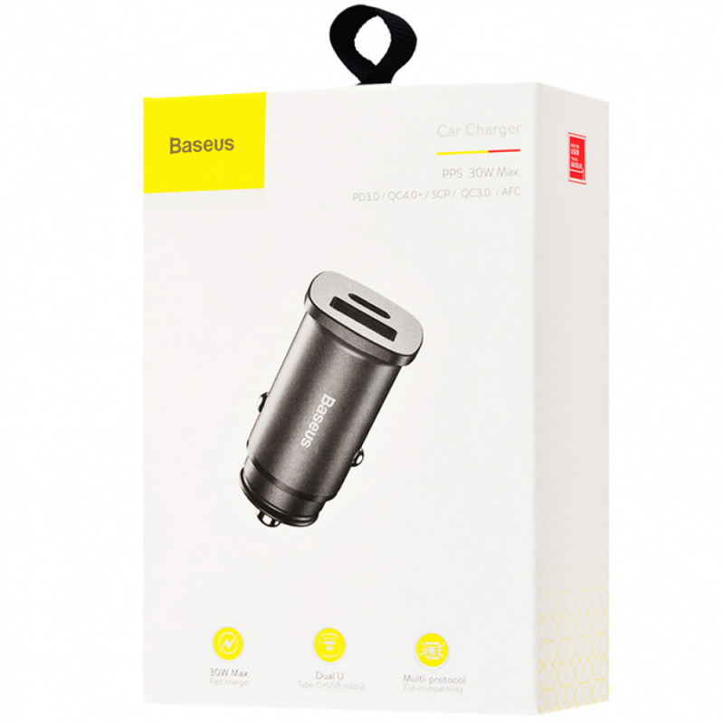 АЗП Baseus Square Metal PD 3.0 QC 4.0+ 30W USB + Type-C (CCALL-AS), Чорний 4, купити оптом з доставкою