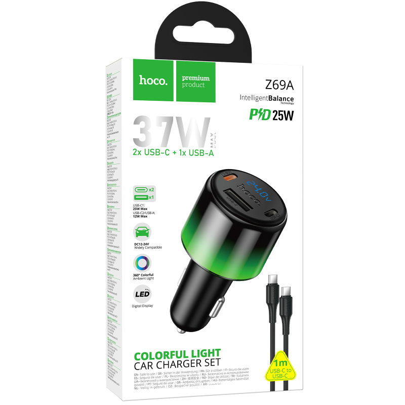 АЗУ Hoco Z69A Vivido PD37W+QC3.0 (1USB-A/2C) + кабель Type-C to Type-C на картинке №2
