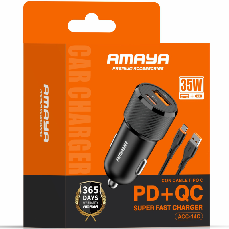 АЗП Amaya ACC-14C PD15W+QC3.0 total 35W (1USB-A/1C) + кабель USB to Type-C, Black 1, купити оптом з доставкою