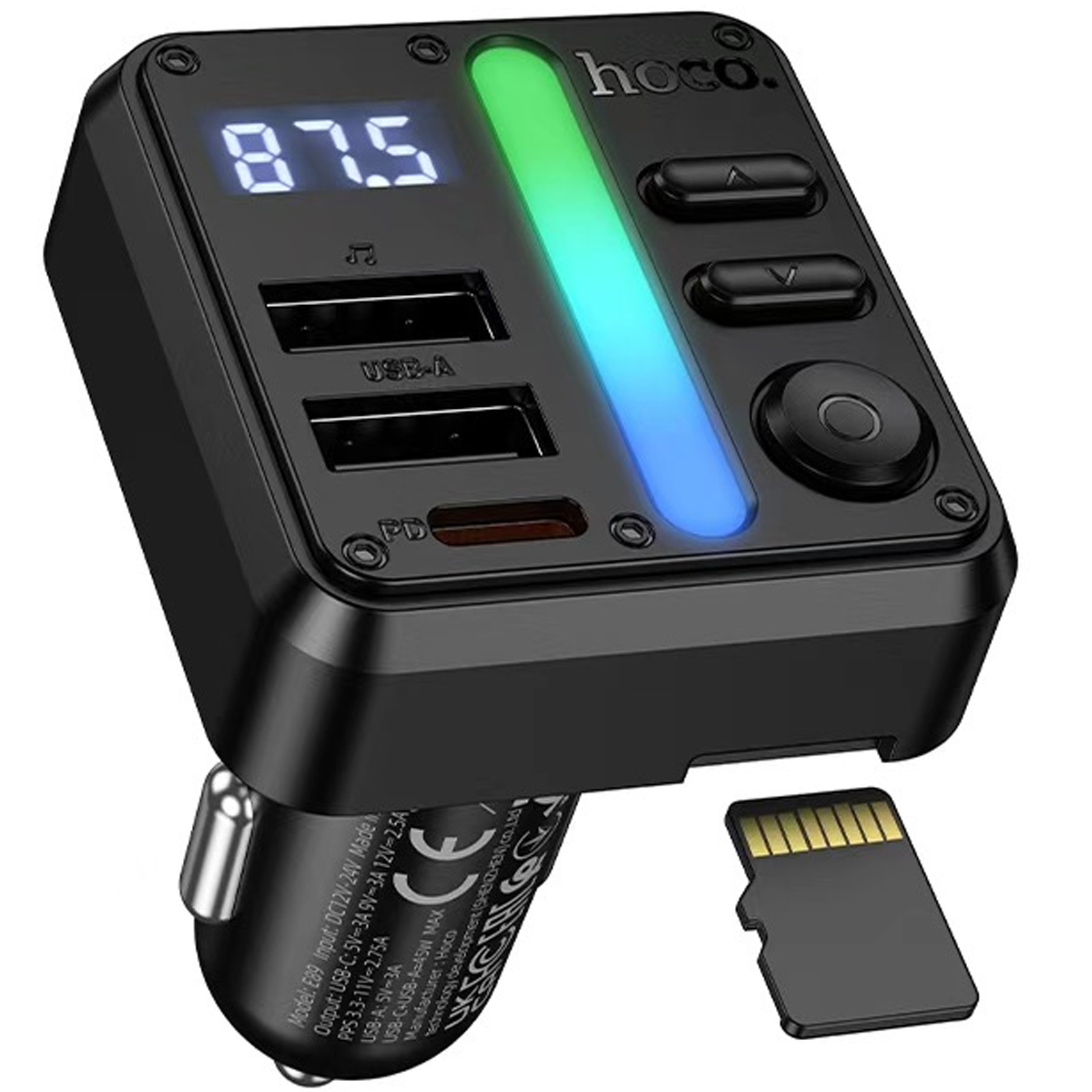 Уцінка АЗП FM модулятор Hoco E89 Libre PD30W+QC3.0 total 45W (1USB-A/1C), М'ята упаковка / Black 2, купити оптом з доставкою