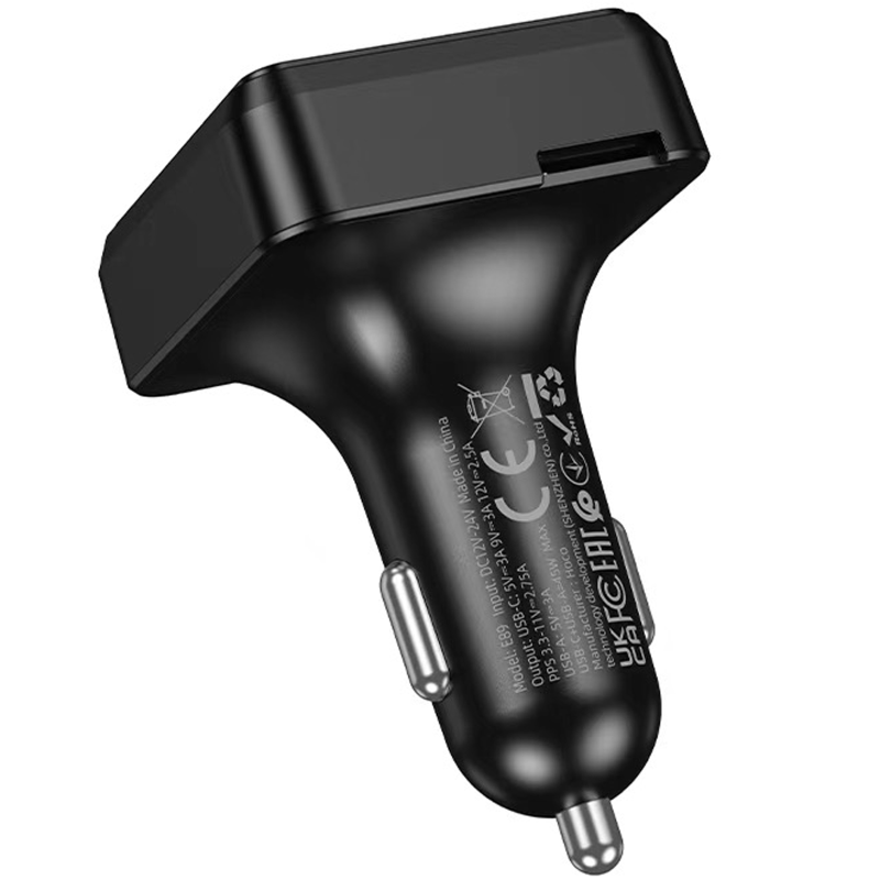 Уцінка АЗП FM модулятор Hoco E89 Libre PD30W+QC3.0 total 45W (1USB-A/1C), М'ята упаковка / Black 5, купити оптом з доставкою
