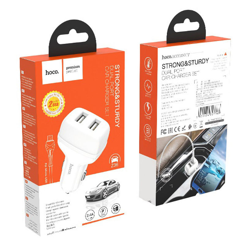 АЗП Hoco Z36 Leader 2.4A (2USB-A) + кабель USB to MicroUSB на малюнкі №2