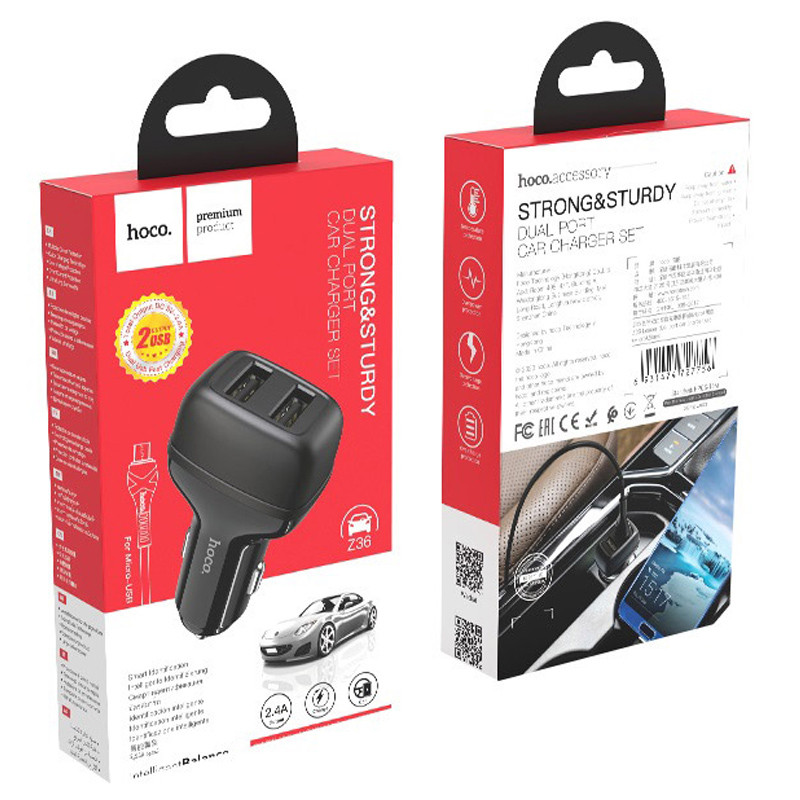 АЗП Hoco Z36 Leader 2.4A (2USB-A) + кабель USB to MicroUSB на малюнкі №6