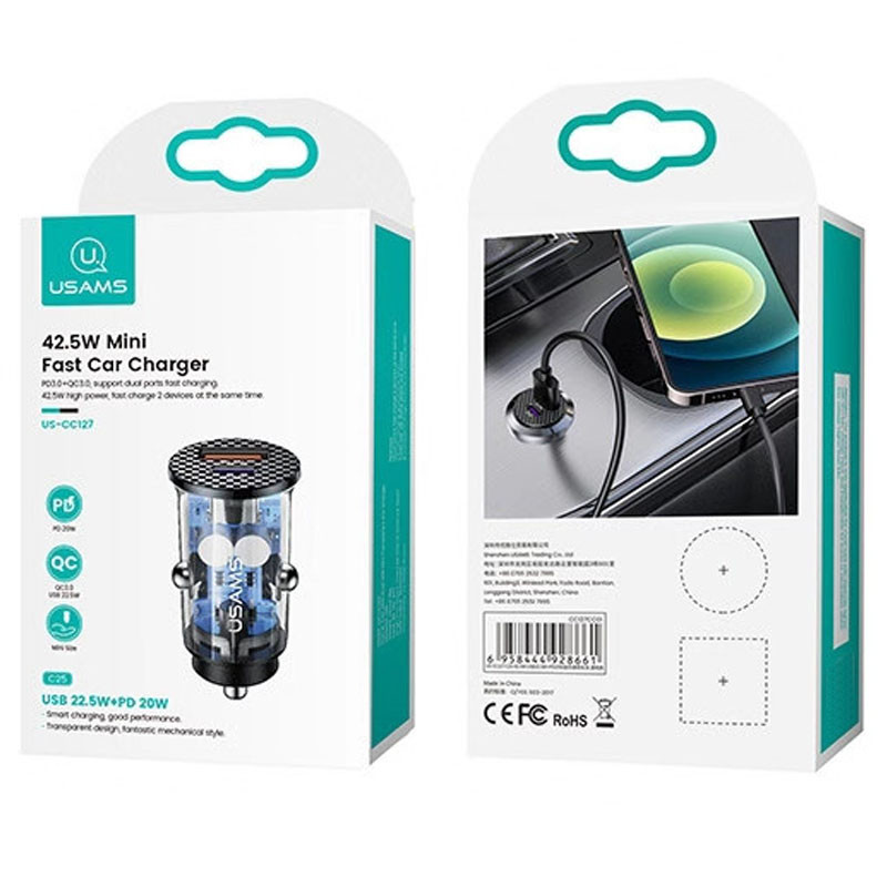 АЗП Usams US-CC127 C25 42.5W + PD 20W Mini Зображення №4 АЗП Usams US-CC127 C25 42.5W + PD 20W Mini дивитися фото №4