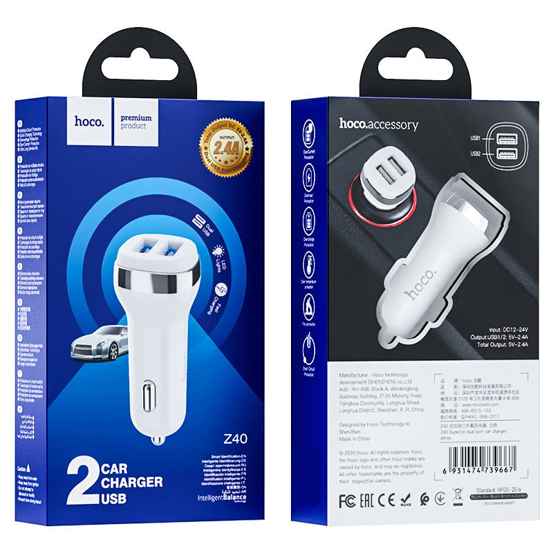 АЗП Hoco Z40 Superior 2.4A (2USB-A) на малюнкі №3