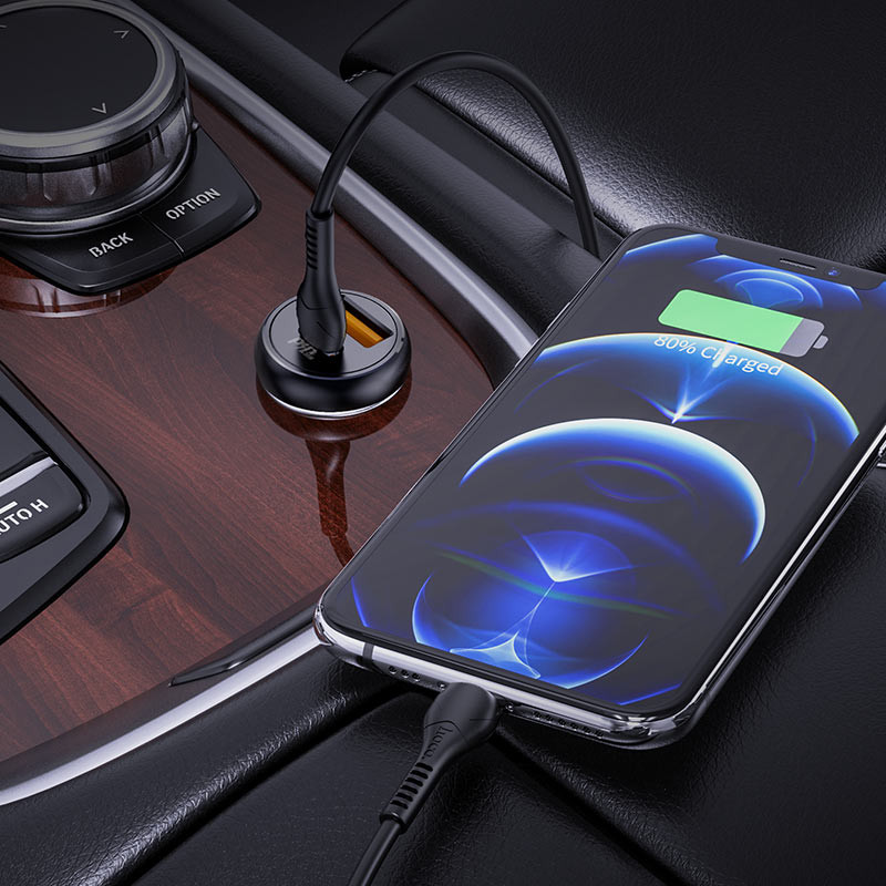 АЗП Hoco NZ5 Smooth road PD30W+QC3.0 (1USB-A/1C) + кабель Type-C to Lightning на малюнкі №5