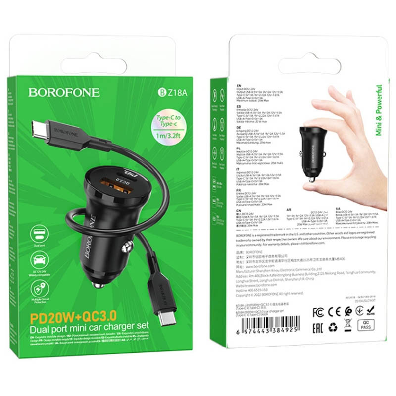 АЗП Borofone BZ18A PD20W+QC3.0 + Type-C to Type-C дивитися фото №4