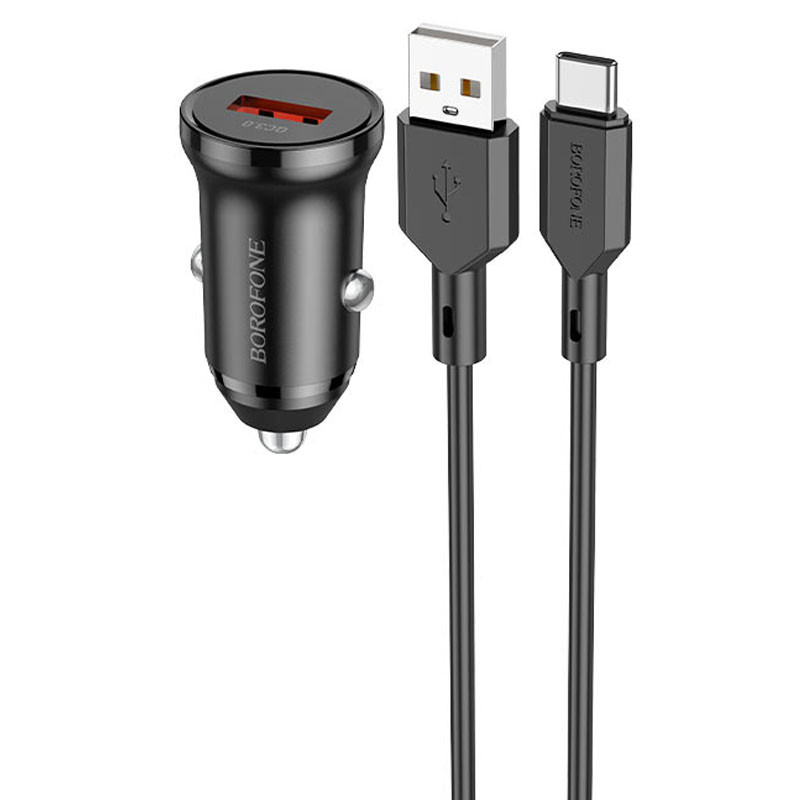 АЗП Borofone BZ18 QC3.0 (1USB-A) + кабель USB to Type-C на малюнкі №1