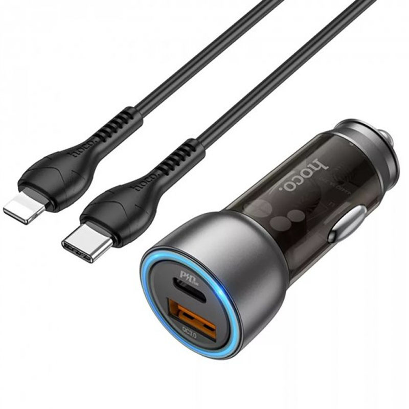 АЗП Hoco NZ8 Sprinter PD43W+QC3.0 (1USB-A/1C) + кабель Type-C to Lightning на малюнкі №1