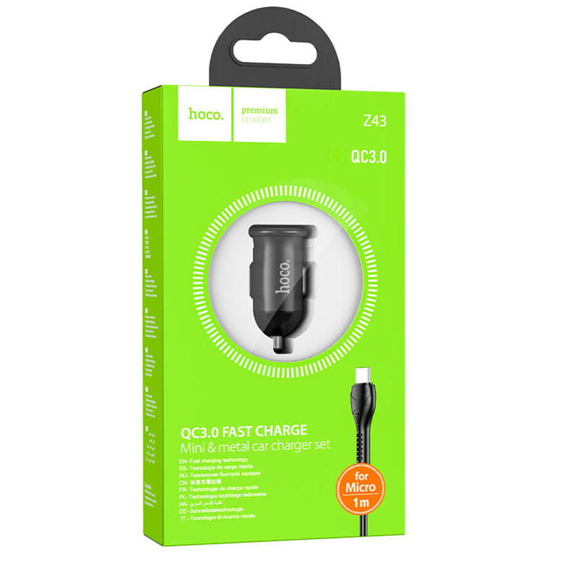 АЗУ Hoco Z43 Mighty QC3.0 18W (1USB-A) + кабель USB to MicroUSB на картинке №6