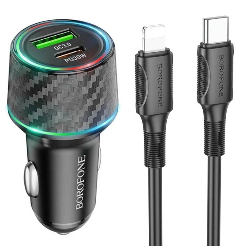 АЗП Borofone BZ21 Brilliant 48W PD30W+QC3.0 (1Type-C/1USB) + Type-C to Lightning дивитися фото №1