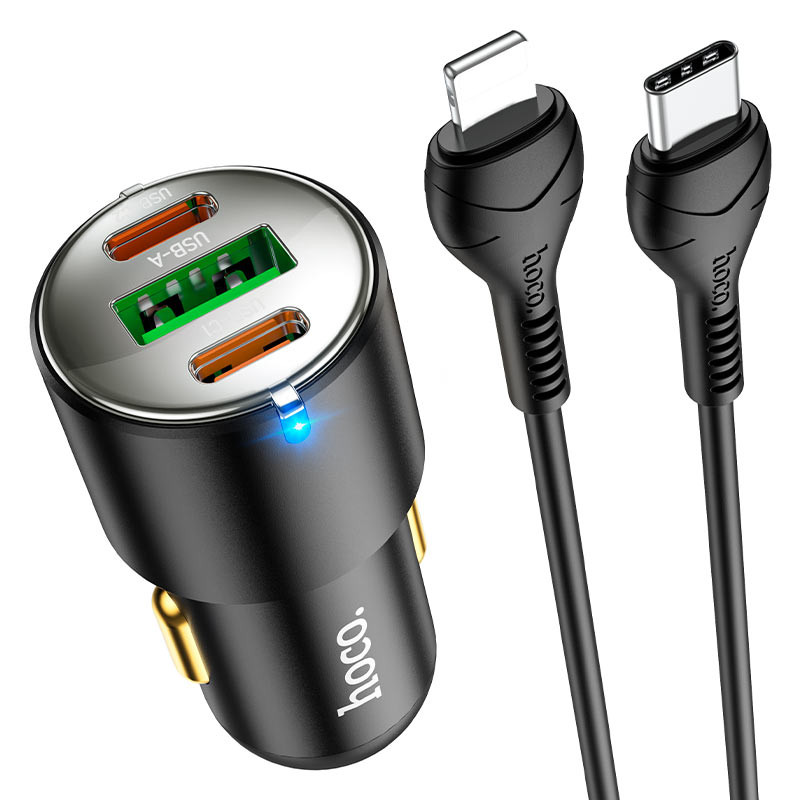 АЗП Hoco NZ6 PD45W (2Type-C/1USB) + Type-C to Lightning дивитися фото №1