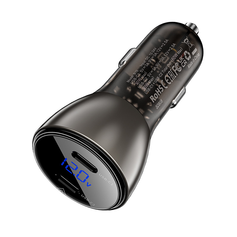 АЗП Acefast B10 metal car charger with digital display 60W (1USB-A/1C) на малюнкі №2