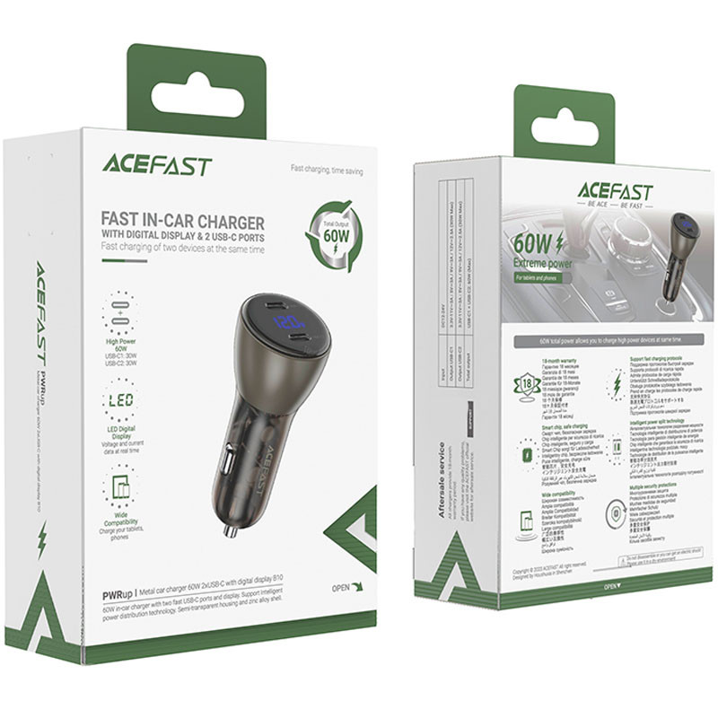АЗП Acefast B10 metal car charger with digital display 60W (1USB-A/1C) на малюнкі №5