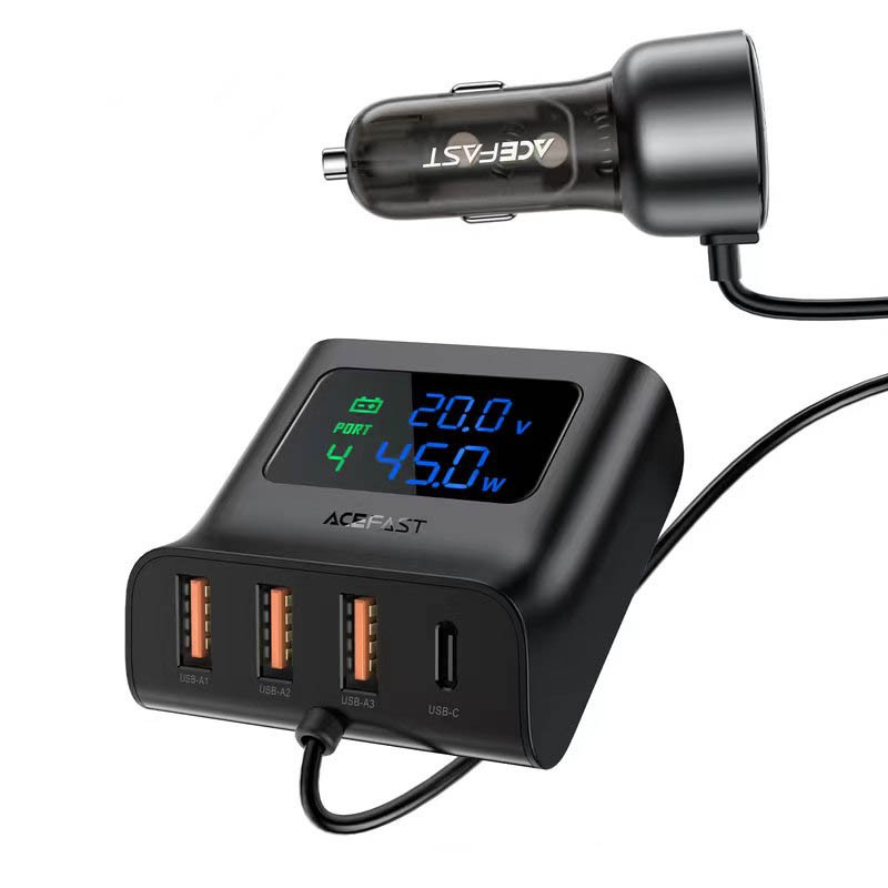 АЗП Acefast B11 Car Charger Splitter with Digital Display 138W (4USB-A/2C) на малюнкі №1