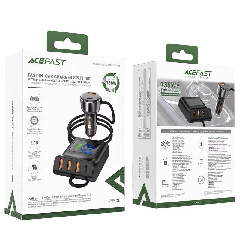 АЗП Acefast B11 Car Charger Splitter with Digital Display 138W (4USB-A/2C) на малюнкі №5