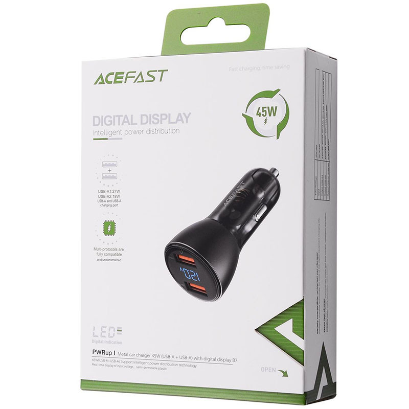 АЗП Acefast B7 metal car charger with digital display 45W (2USB-A) на малюнкі №4