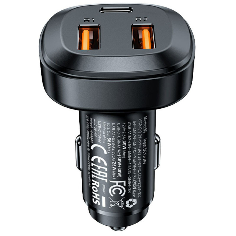 АЗП Acefast B9 three port metal car charger 66W (2USB-A/1C) на малюнкі №1