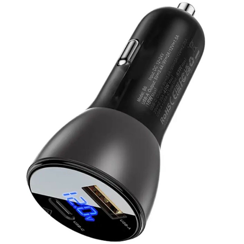 АЗП Acefast B6 metal car charger 63W (USB-A + USB-C) with digital display дивитися фото №2