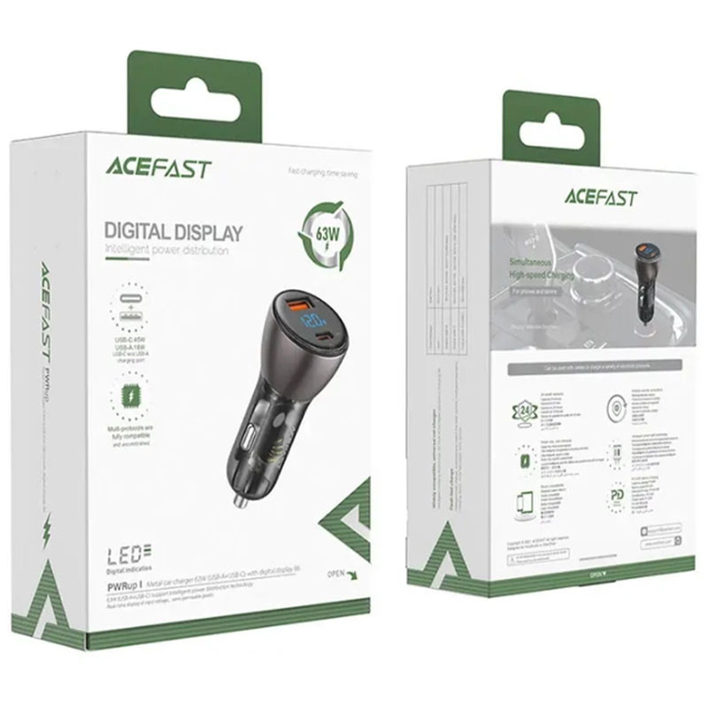 АЗП Acefast B6 metal car charger 63W (USB-A + USB-C) with digital display дивитися фото №5
