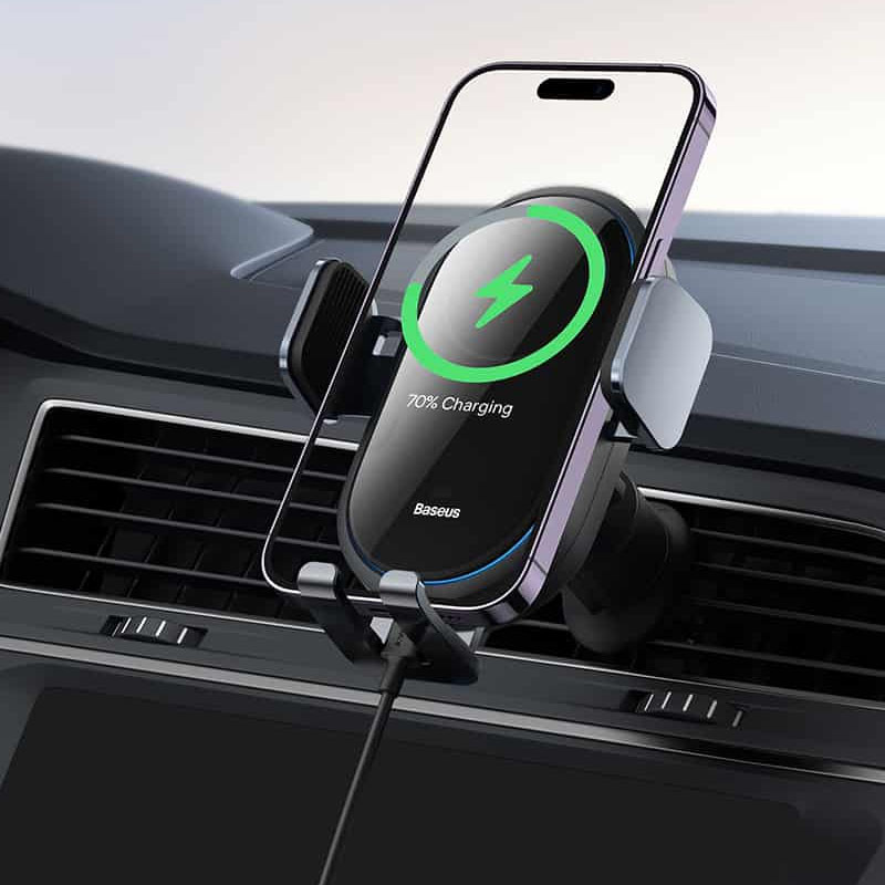 Автодержатель с БЗУ Baseus LightChaser Wireless Charging Electric Car Mount 15W (C40355900121-00) на картинке №7