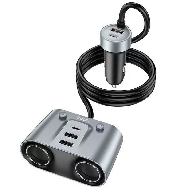 АЗП Hoco Z51 Establisher 2in1 cigarette lighter car charger 147W (3USB-A/2C) на малюнкі №1