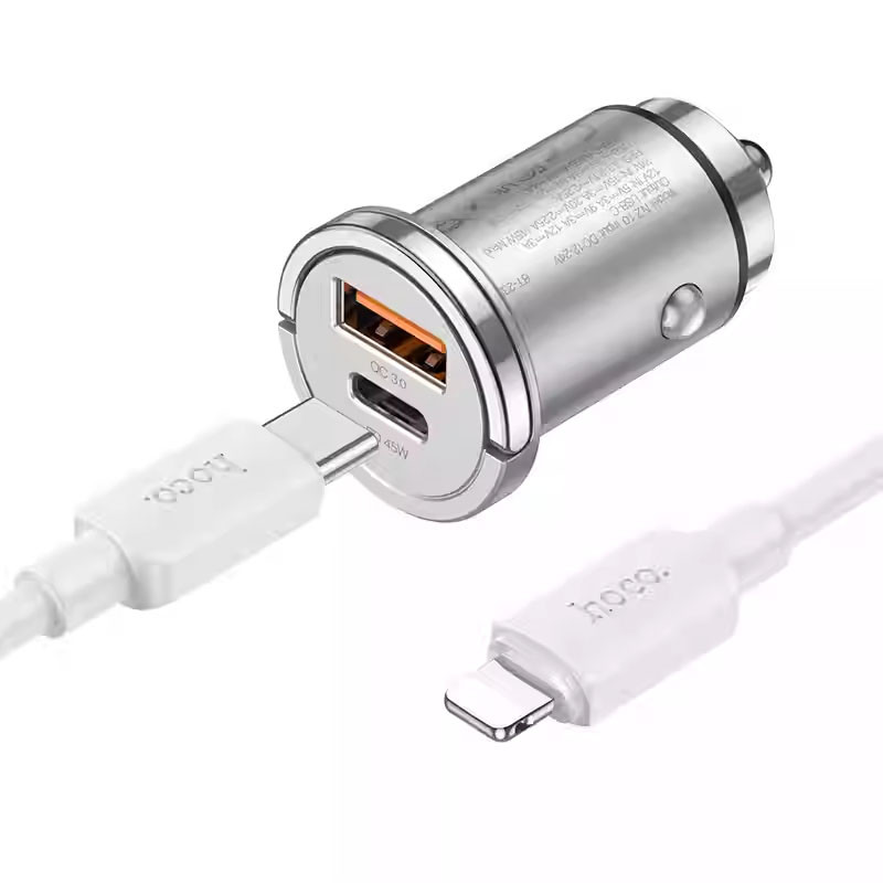 АЗП Hoco NZ10 Handy PD45W+QC3.0 (1USB-A/1C) + кабель Type-C to Lightning на малюнкі №2