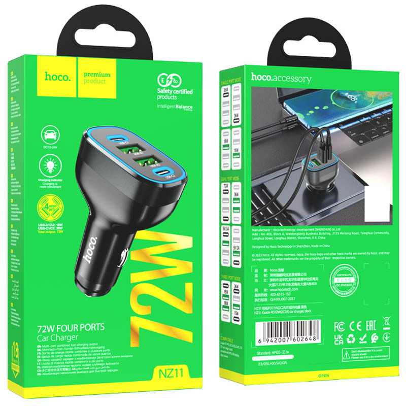 АЗП Hoco NZ11 Guide PD72W (2Type-C/2USB) дивитися фото №6