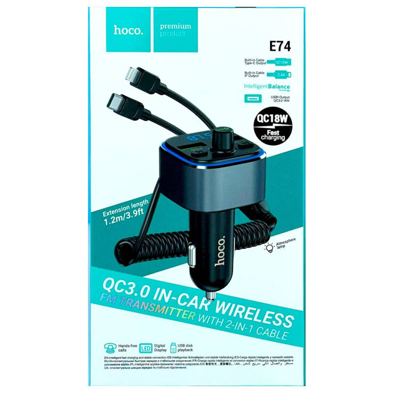 АЗУ FM модулятор Hoco E74 Energy QC3.0 2in1 with cable смотреть фото №6