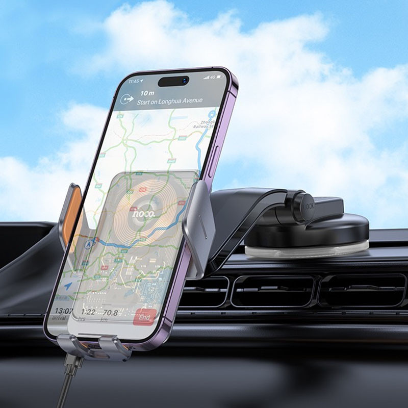 Автодержатель с БЗУ Hoco HW8 Transparent Discovery Edition (center console) смотреть фото №3