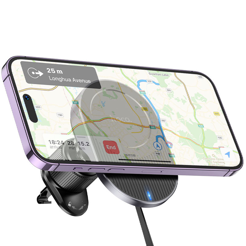 Автодержатель с БЗУ Hoco HW12 Guardian magnetic (air outlet) на картинке №2