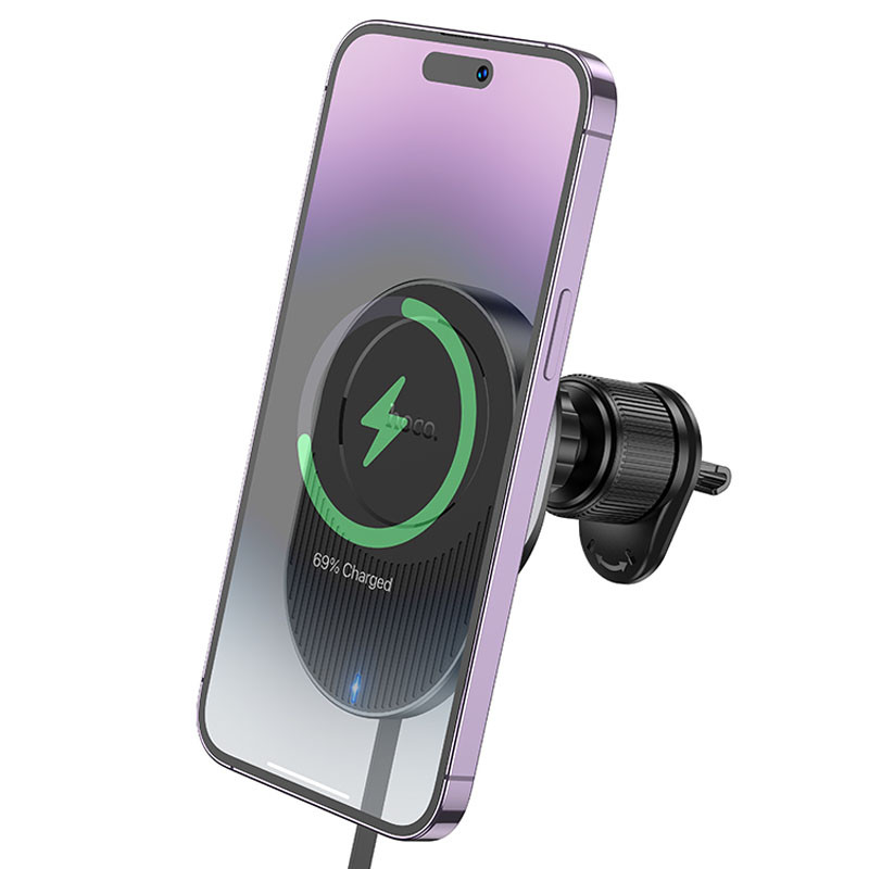 Автодержатель с БЗУ Hoco HW12 Guardian magnetic (air outlet) на картинке №3