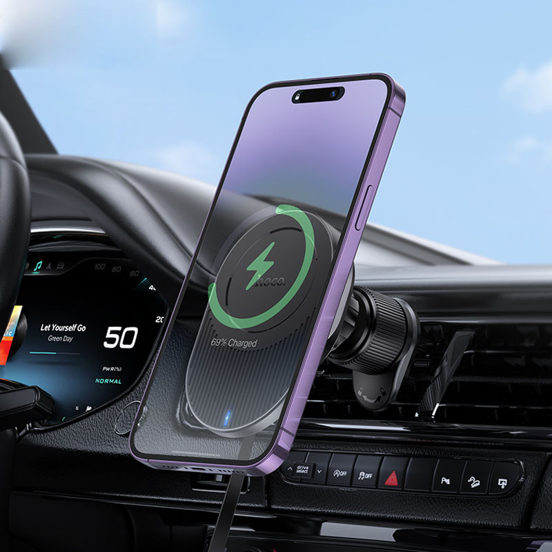 Автодержатель с БЗУ Hoco HW12 Guardian magnetic (air outlet) на картинке №8