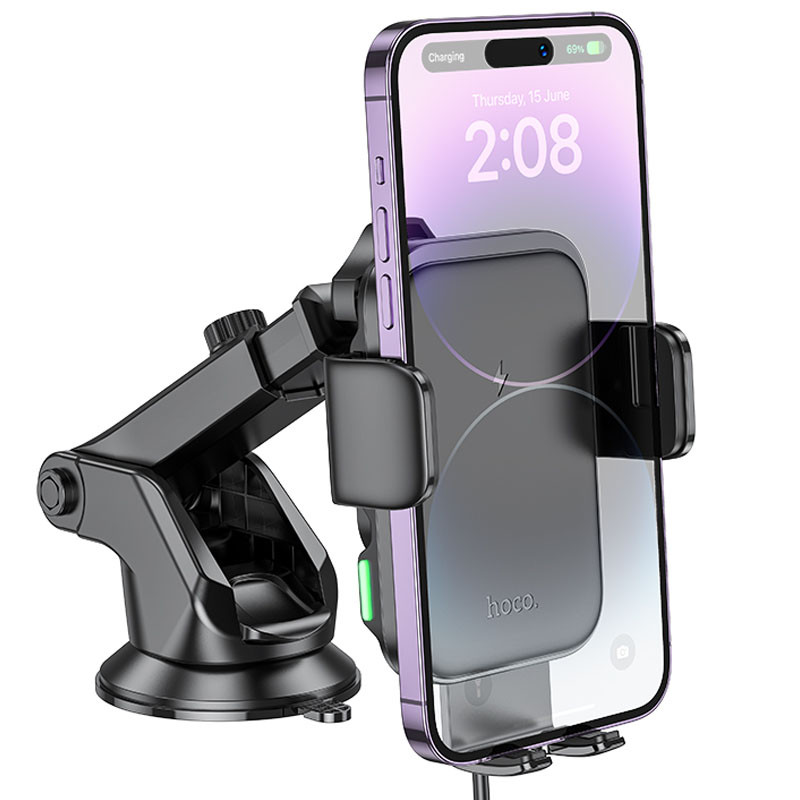 Автодержатель с БЗУ Hoco HW11 Jenny three-axis linkage (center console) смотреть фото №2