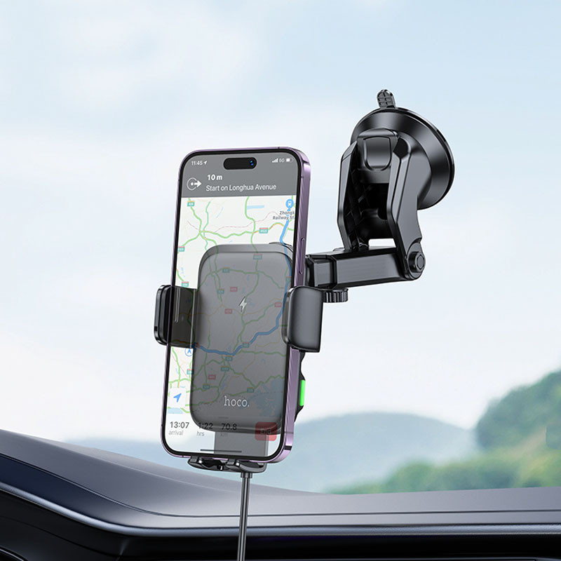 Автодержатель с БЗУ Hoco HW11 Jenny three-axis linkage (center console) смотреть фото №8