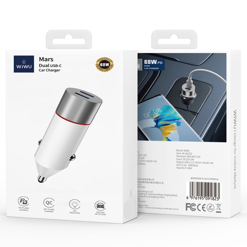 АЗП WIWU Wi-QC023 2*USB C 60W Зображення №2 АЗП WIWU Wi-QC023 2*USB C 60W дивитися фото №2