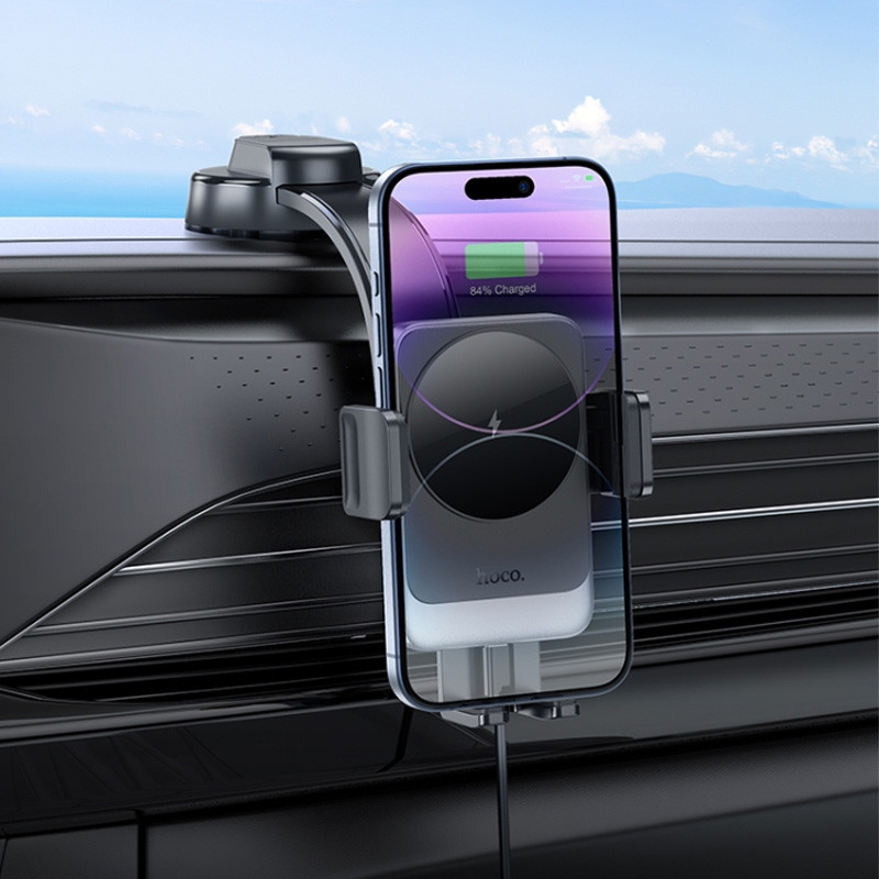 Автодержатель с БЗУ Hoco HW14 Speed (center console) смотреть фото №5