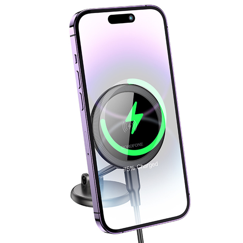 Автодержатель с БЗУ Borofone BH218 Star metal (center console) на картинке №2